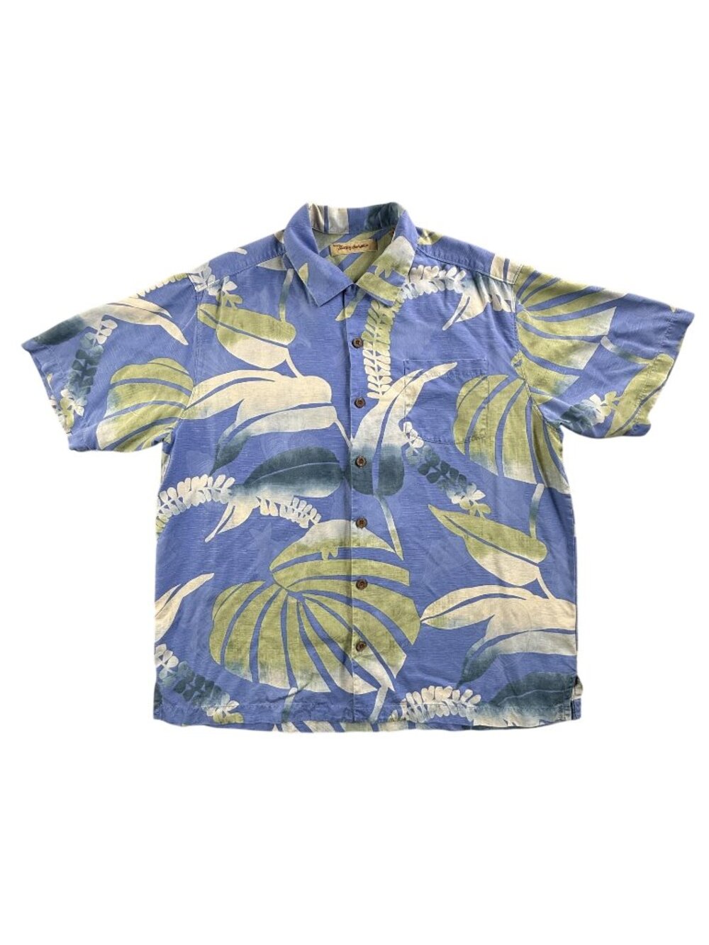 Tommy Bahama Shirt Mens Large Blue Hawaiian Silk Button Up Short Sleeve Floral
